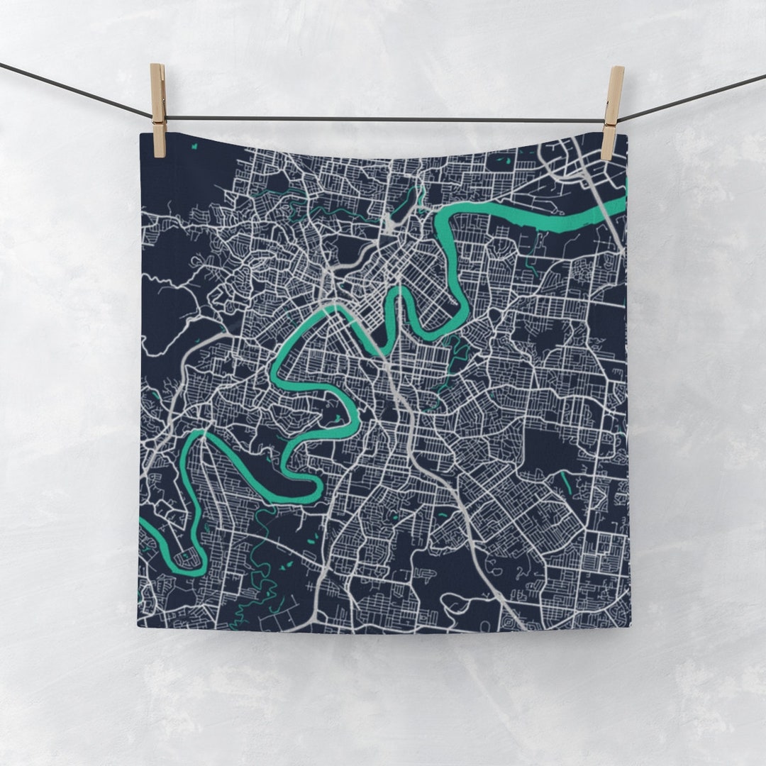 Brisbane Australia City Map Topography Navy Face Towel Etsy