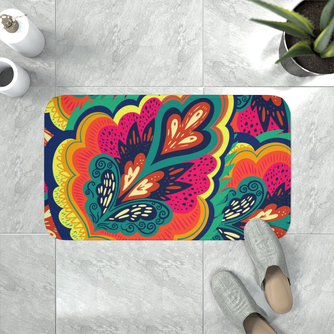 Burst of Color Memory Foam Colorful Bath Mat Bathroom Home Etsy