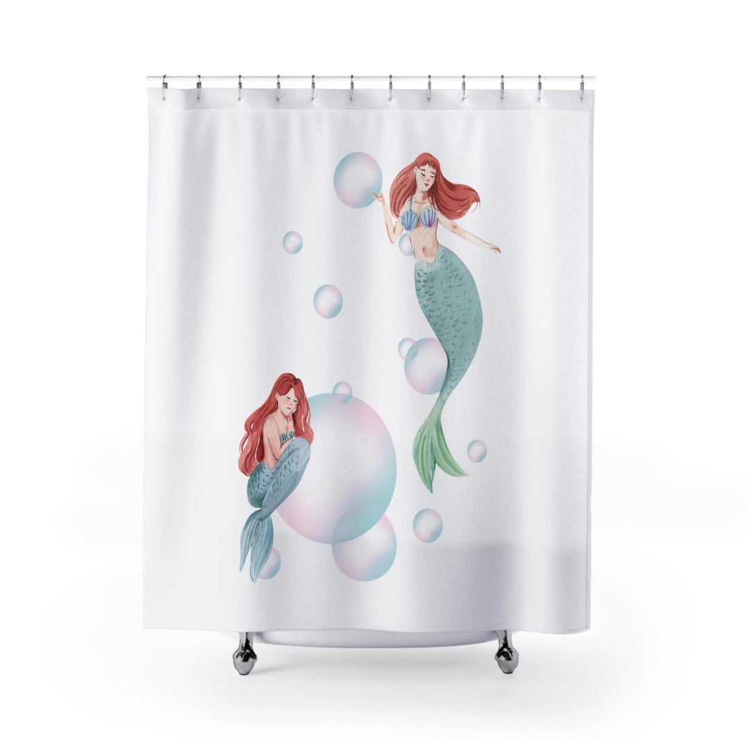 Little Mermaid Shower Curtain, Ocean Theme Shower Panel, Kids Bathroom