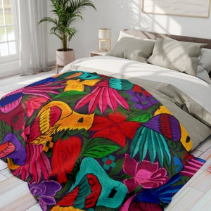 Mexican Inspired Flowers Colorful Bird Arctic Fleece Blanket Fleece Mexican Blanket 60x80 Bedroom Blanket Etsy