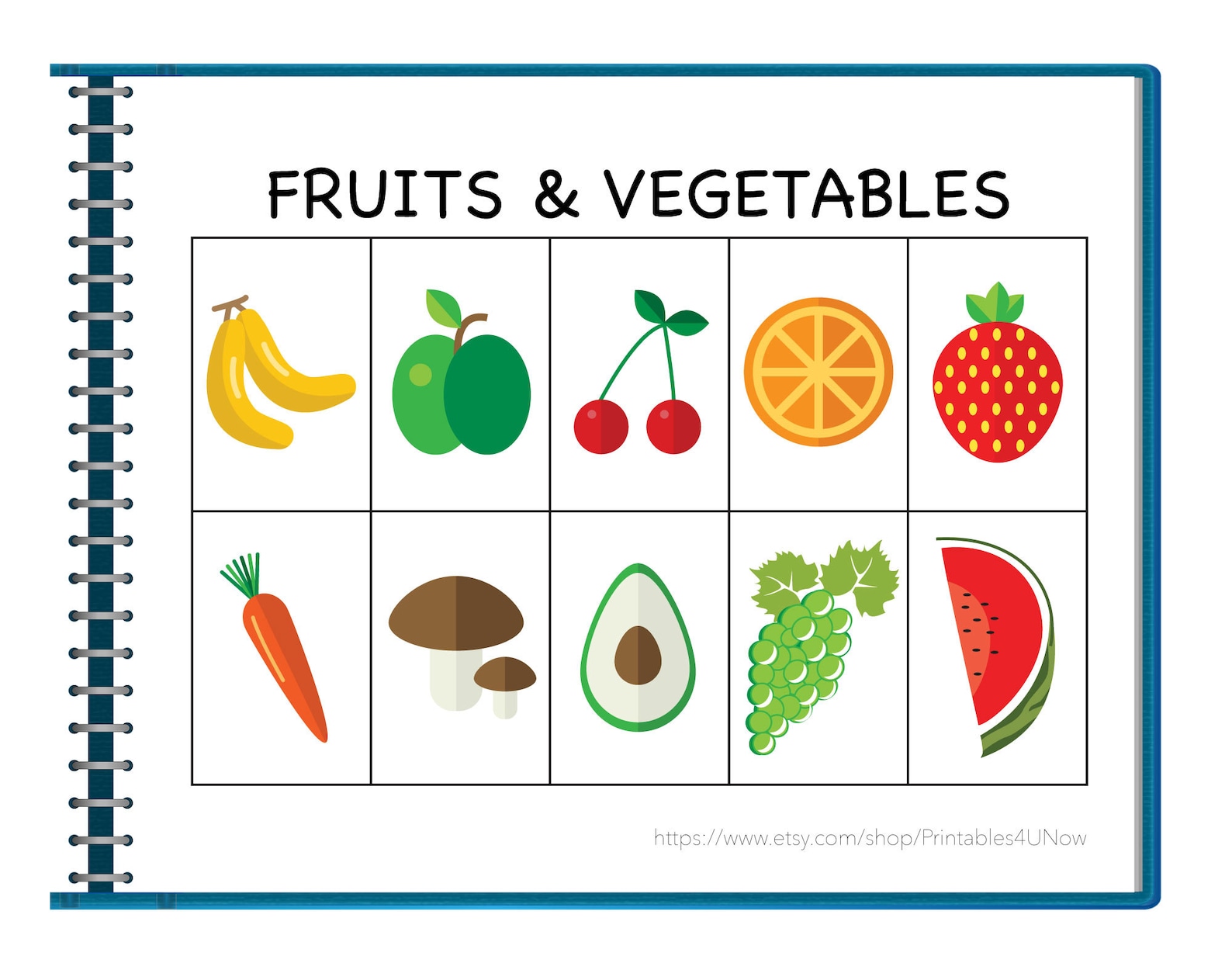 Fruit and Vegetable MATCHING, Toddler INSTANT Download, Easy on Printer