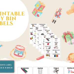 Toy Bin Labels, Playroom Labels, Toy Storage Labels, Adhesive Toy Bin Labels with Pictures, Toy Box Labels, Toy Organization, Printable