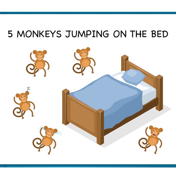 5 Little Monkeys Jumping on the Bed, Easy on printer, Toddler INSTANT download, Printable , Busy Book Games