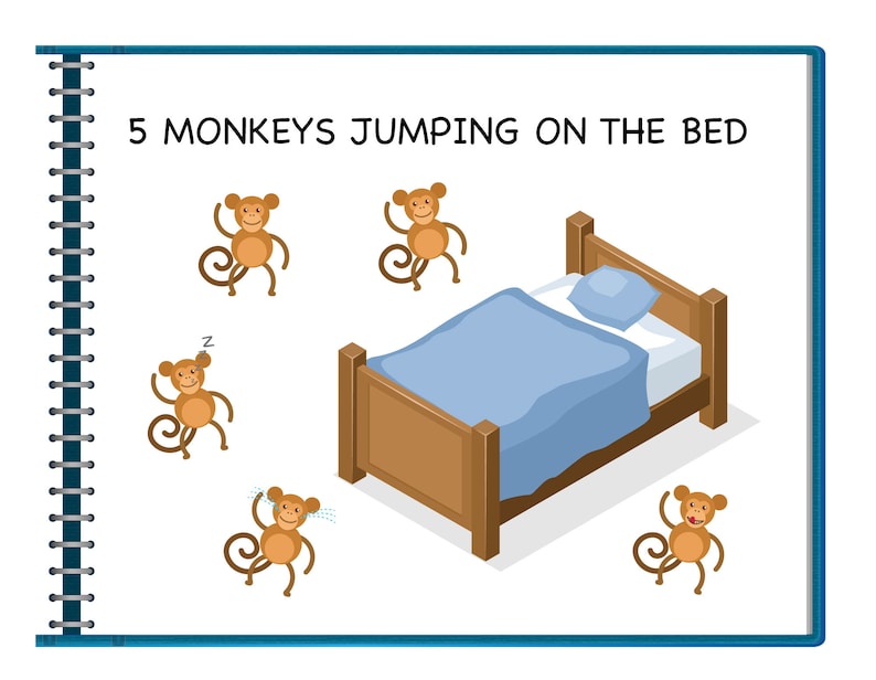 5 Little Monkeys Jumping on the Bed, Easy on Printer, Toddler INSTANT