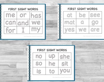 幼児向け最初の視覚単語ワークブック ワークシート、マッチング、即時ダウンロード、プリンターで簡単、印刷可能、忙しい本、読み方を学ぶ