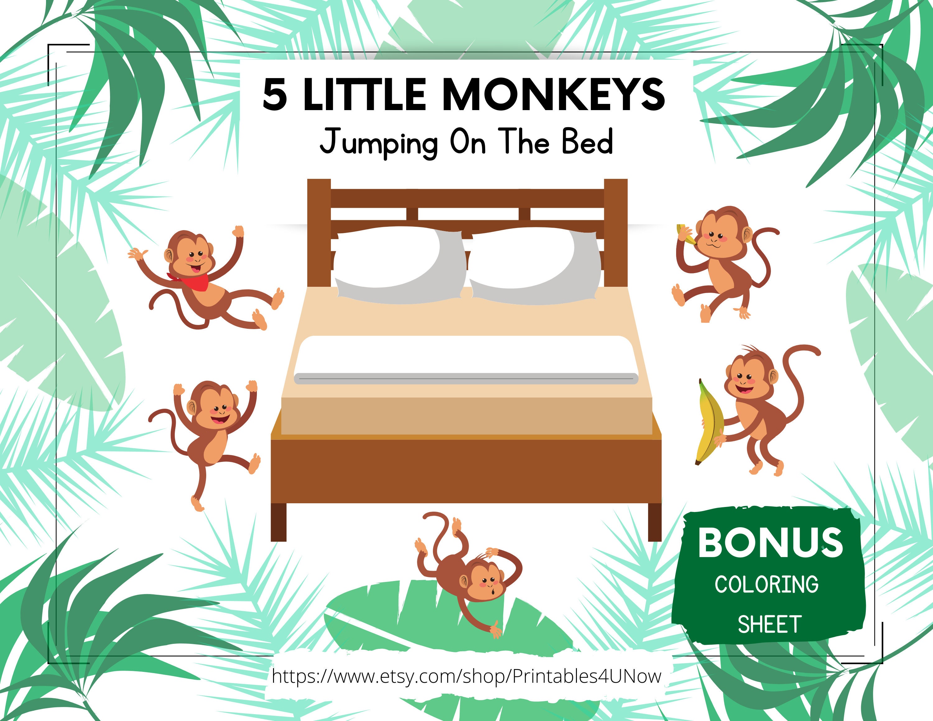 Five Little Monkeys Jumping On The Bed Coloring Pages