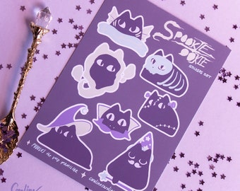 Witch Familiar Spooky Season Black Cat Puddles Monster Costume Halloween stationary decoration 3.5 x 5 inch matte vinyl Sticker label Sheet