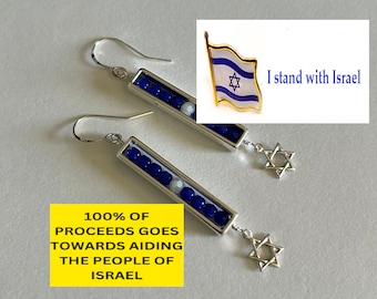 Stand with Israel Silver Blue and White Dangle Earrings with Stars of David and Czech crystals Sterling Silver ear wires  Great Unique gift