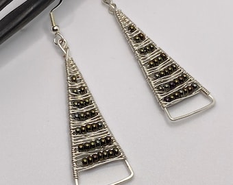 Lange baumeln Silber Ohrringe Dreieck Geometrische Minimalist Wirework Schmuck Zeitgenössisch Boho Ohrringe Moderne Einzigartige handgemachte Geschenk für sie