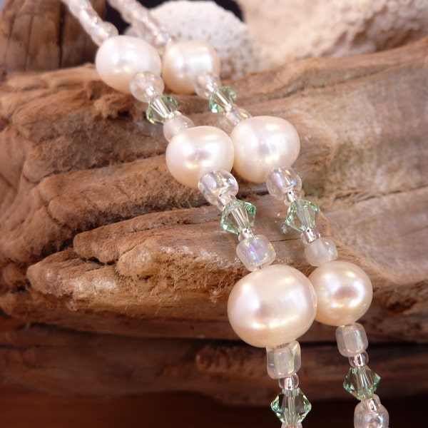 Cultured Pearl and Austrian Crystal Necklace