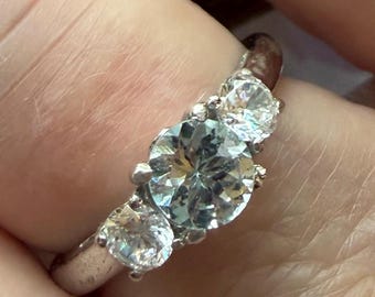 1 Karat natürlich abgebauter Aquamarin US Größe 8 Vintage Sterling Silber Fassung #RS75