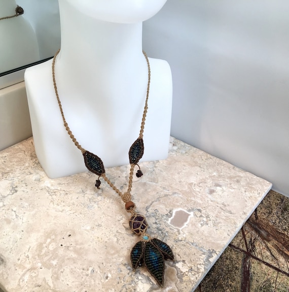 Vintage Macrame Necklace #VJ21 - image 10