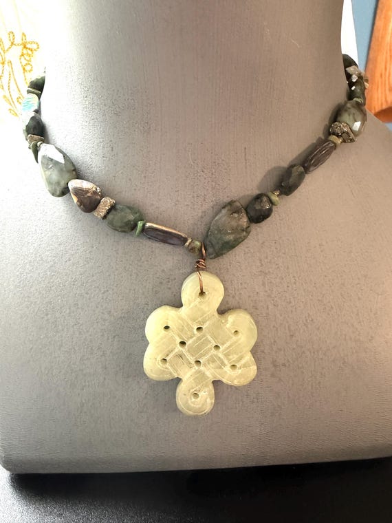 Nepal Abalone Soap Stone Beads Handmade Necklace #MA19