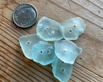 Small Pale Blue Sea Glass Buttons #S376