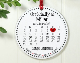 First Christmas Adopted,Adoption Gift, Adoption Calendar Ornament,Personalized Adoption Keepsake,Exclusive 3.5" Wood Christmas Ornament