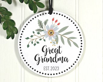 New Great Grandma Gift, Great Grandma Ornament, Floral Great Grandparent Ornament, Exclusive 3.5"  Christmas Ornament