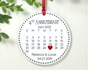 4th Year Anniversary Gift, Keepsake Anniversary Gift, Calendar Ornament, Anniversary Gift for Spouse, Exclusive 3.5" Christmas Ornament