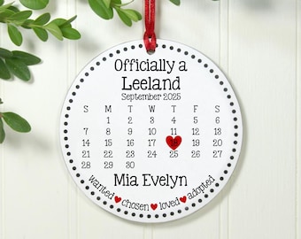 First Christmas Adopted,Adoption Gift, Adoption Calendar Ornament,Personalized Adoption Keepsake,Exclusive 3.5" Wood Christmas Ornament
