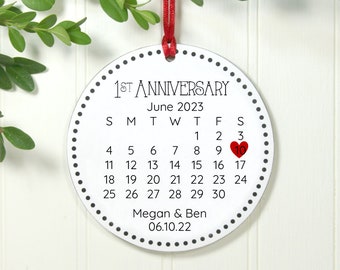 First Anniversary Ornament, First Anniversary Gift, Anniversary Gift for Spouse, Exclusive 3.5" Wood Christmas Ornament, 2023 Ornament