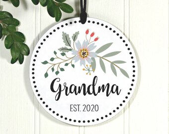 New Grandma Ornament, 1st Christmas As Grandma, Grandma Floral Est 2023. Exclusive 3.5"  Christmas Ornament