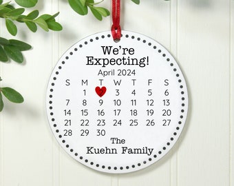 We're Expecting Gift, Pregnancy Announcement Calendar Ornament, Expecting Ornament, Stocking Stuffer, Exclusive 3.5" Christmas Ornament