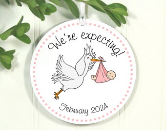 We're Expecting Christmas Ornament with Stork, Pregnancy Announcement Ornmament, Exclusive 3.5" Christmas Ornament