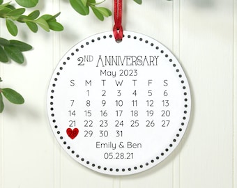 Personalized Anniversary Ornament, 2 Year Anniversary Gift, Spouse Gift, Keepsake Calendar Ornament, Exclusive 3.5" Christmas Ornament