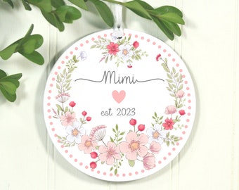 New Mimi Ornament, 1st Christmas As Mimi,  Grandma Pink Floral Laurel Est 2023, Exclusive 3.5"  Christmas Ornament