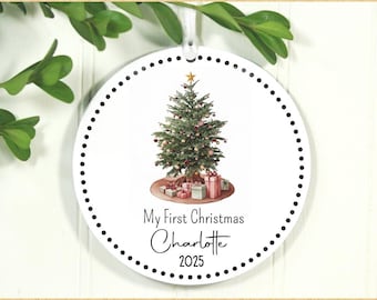 Personalized Baby's First Christmas Ornament with Christmas Tree,  2025 Ornament, Exclusive 3.5" Christmas Ornament