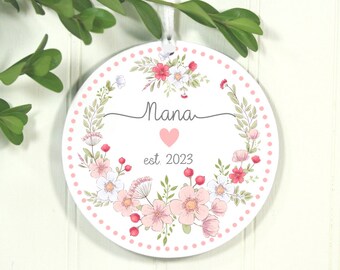 New Nana Ornament Est 2023, First Christmas As Nana Pink Floral Laurel, Exclusive 3.5"  Christmas Ornament