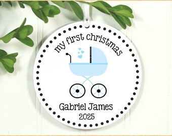 Personalized Baby's First Christmas Ornament with Baby Stroller For Boy or Girl, 3.5 Inch KeepsakeChristmas Ornament