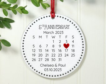 5th Year Anniversary Gift, Calendar Ornament, Fifth Anniversary Gift, Exclusive 3.5" Wood Christmas Ornament, 2023 Keepsake Ornament