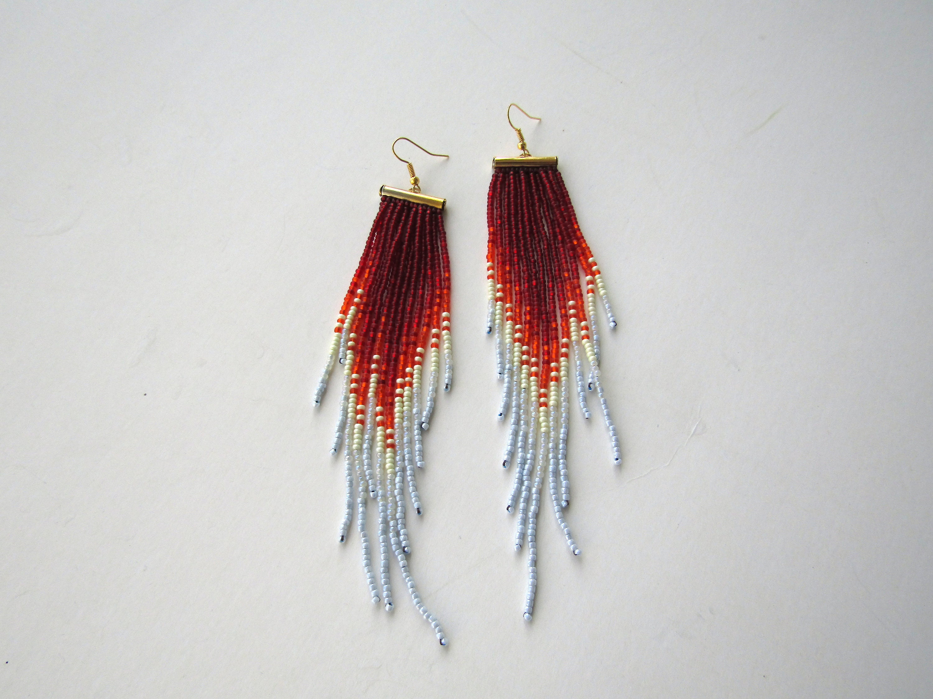 Red Beaded Earrings Seed Bead Earrings Very Long Earrings | Etsy