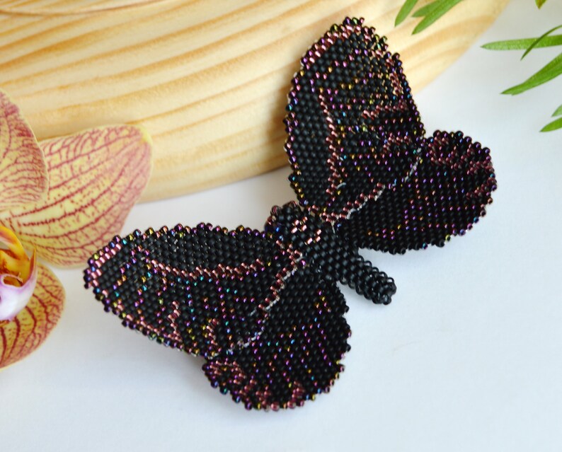 Black butterfly brooch Butterfly brooch Bead butterfly broach Bridal brooch pin