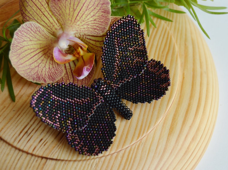 Black butterfly brooch Butterfly brooch Bead butterfly broach Bridal brooch pin