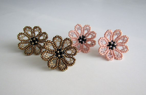 Beaded Flower earrings handmade jewelry beads dangle Bohemian | Etsy