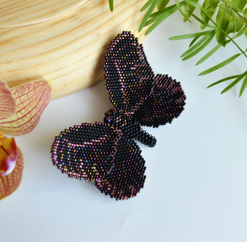 Black butterfly brooch Butterfly brooch Bead butterfly broach Bridal brooch pin