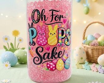 16 oz Pastel Easter Snow Globe Cup – Pink Acrylic Diamonds, "Oh For Peeps Sake"