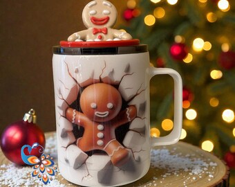 3D Gingerbread Man Mug – Holiday Stainless Steel Cocoa Cup