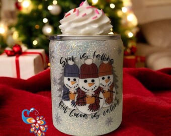 Snowman Glitter Hot Cocoa Cup: Holiday Can Tumbler with Whipped Cream Lid