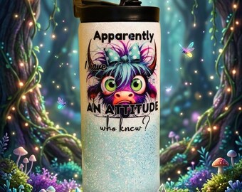 Highland Cow Tumbler – Glitter Travel Mug with Sassy Attitude Quote