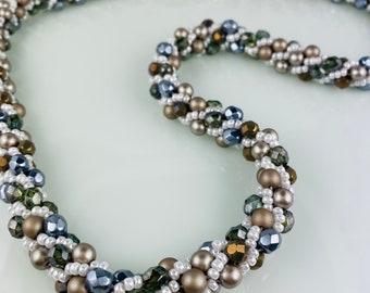 Kumihimo Pearl Necklace: Gray Crystal Beaded Design