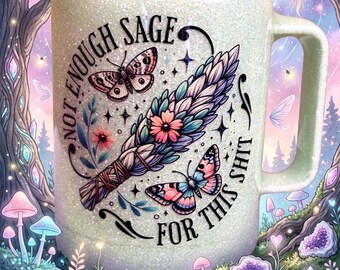 Glitter Camper Mug – Sage, Lavender, Butterfly Mystical Coffee Cup