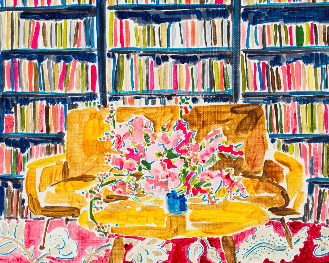 Library with Flowers Etsy