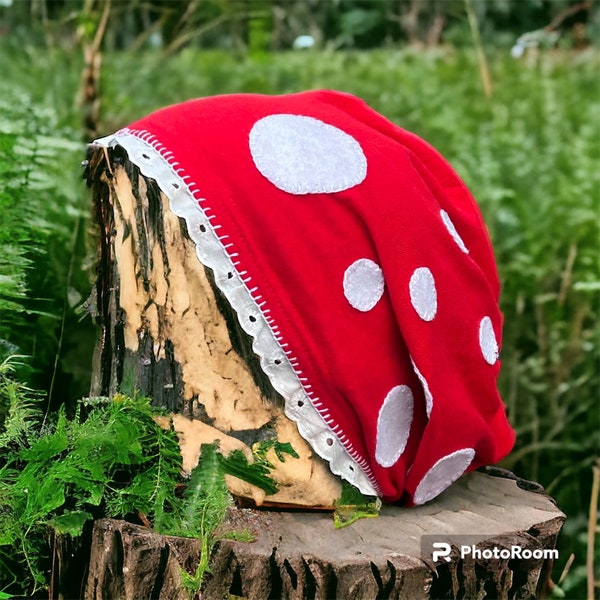 Handcrafted Mushroom Slouch Beanie - Cozy and Quirky Cotton Hat