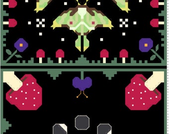 Midnight Garden Biscornu Cross Stitch Pattern - Mystical DIY Embroidery