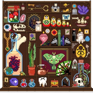 Intriguing Cabinet of Curiosities Cross Stitch Pattern - Full Coverage