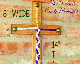 Cord Of Three Strands Cross, Unity Braids® 14"x 8" Unity Decorative Cross, Rustic Cross, Wood Cross, Wedding Decorations, Ceremony Ideas,