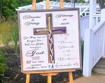 Cord Of Three Strands, Unity Braids® Cross Sign, Unity Wedding Sign, Ecclesiastes Wood Sign, Wedding Gift, Unity Ceremony Alternative #67UB