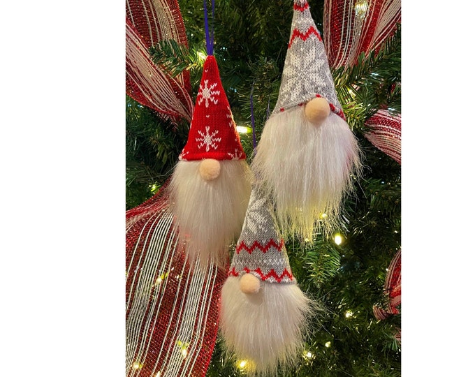 Christmas Gnomes, Set of 3 Hanging Ornaments, Christmas Gnomes, Plush